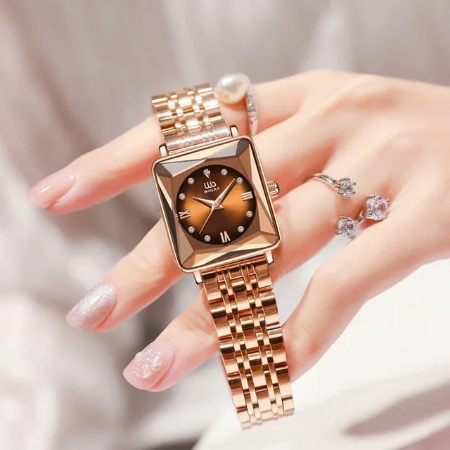Rose Gold Womens Luxury Leather Watch