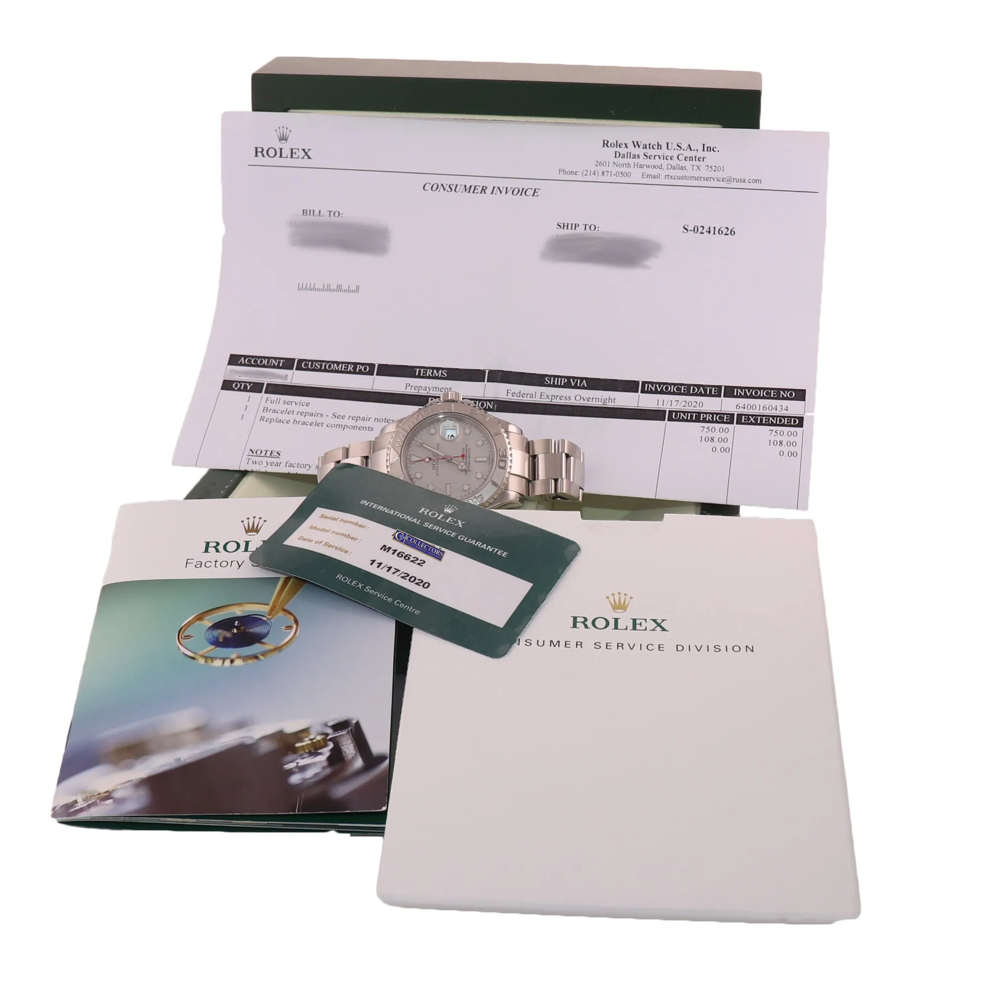 RSC SERVICE 2020 Rolex Yacht-Master 16622 Steel Platinum Bezel Oyster 40mm Watch