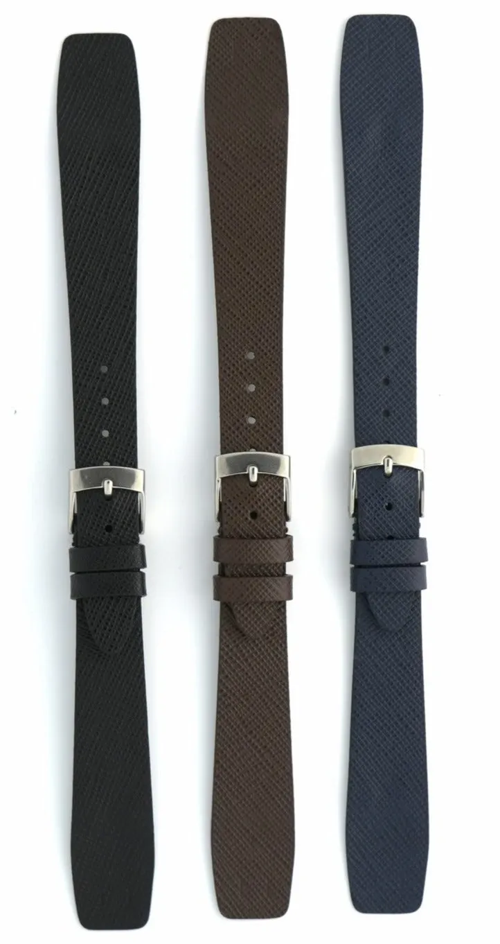 Saffiano Leather Watch Straps with Open End in Black