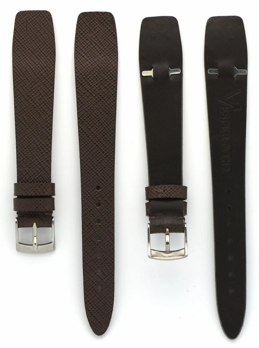 Saffiano Leather Watch Straps with Open End in Black