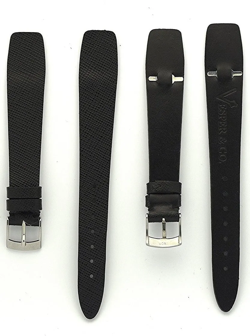 Saffiano Leather Watch Straps with Open End in Black