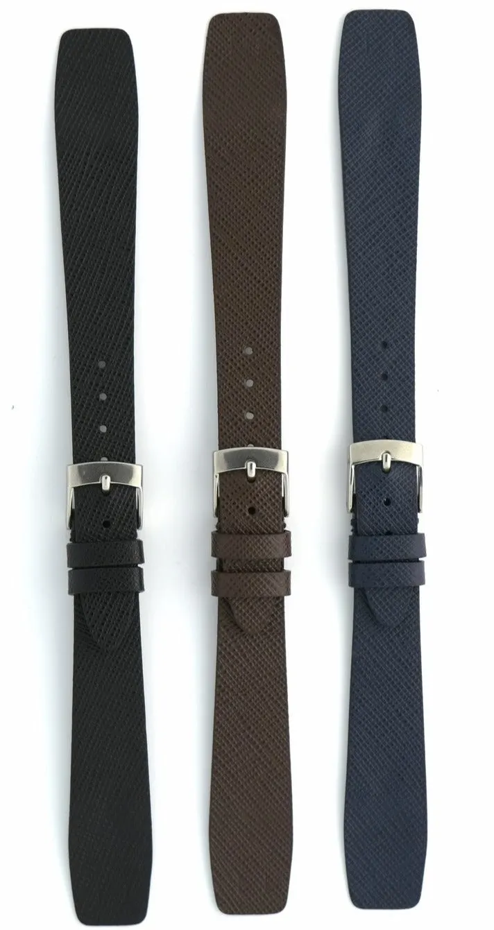 Saffiano Leather Watch Straps with Open End in Black