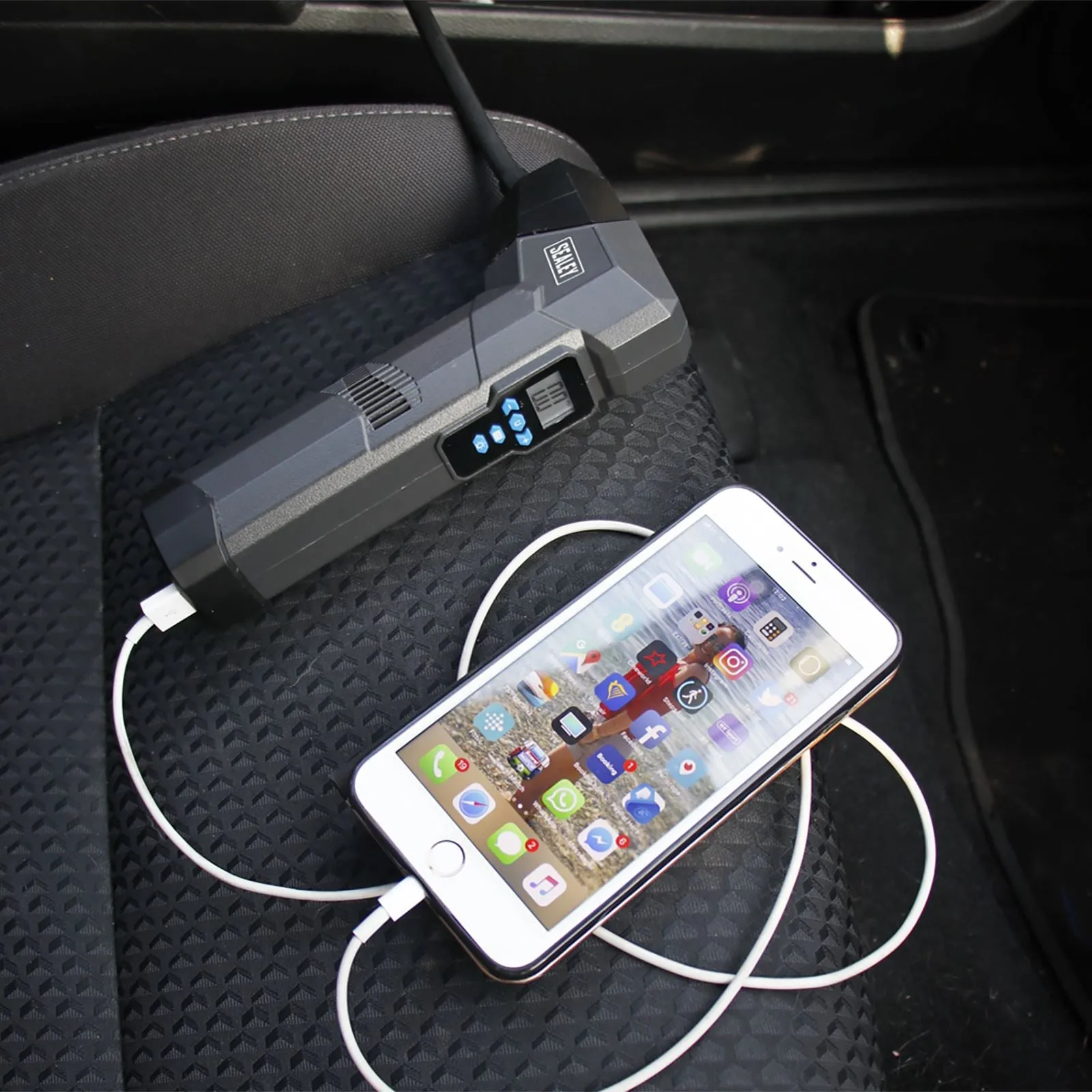 Sealey Compact Rechargeable Tyre Inflator & Power Bank with Worklight