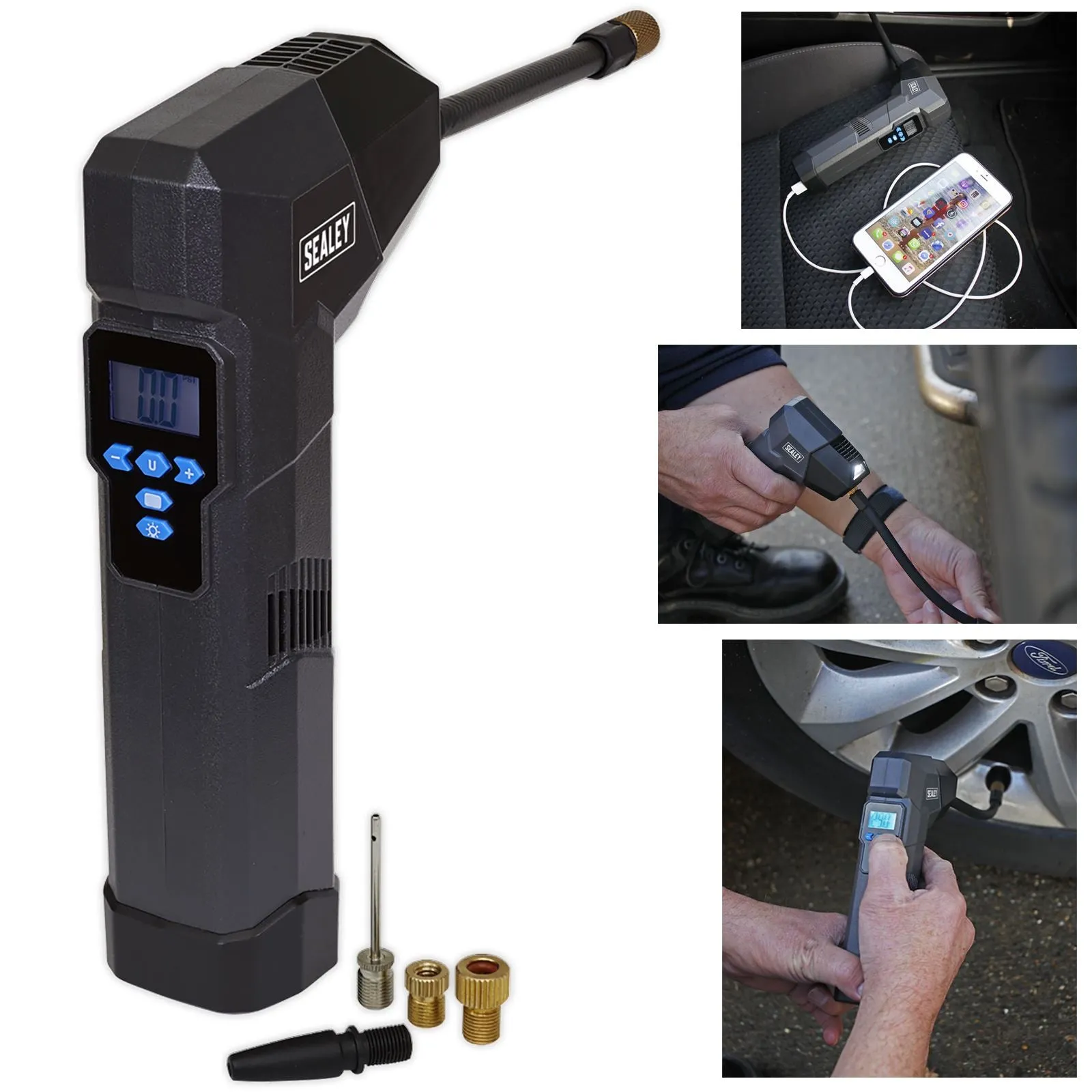 Sealey Compact Rechargeable Tyre Inflator & Power Bank with Worklight