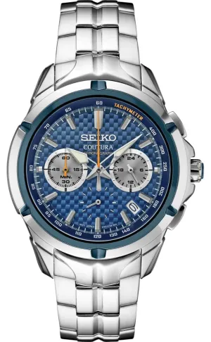 Seiko SSB431 Coutura Chrono Blue Carbon Dial 43 mm Stainless Steel Quartz Men's Watch