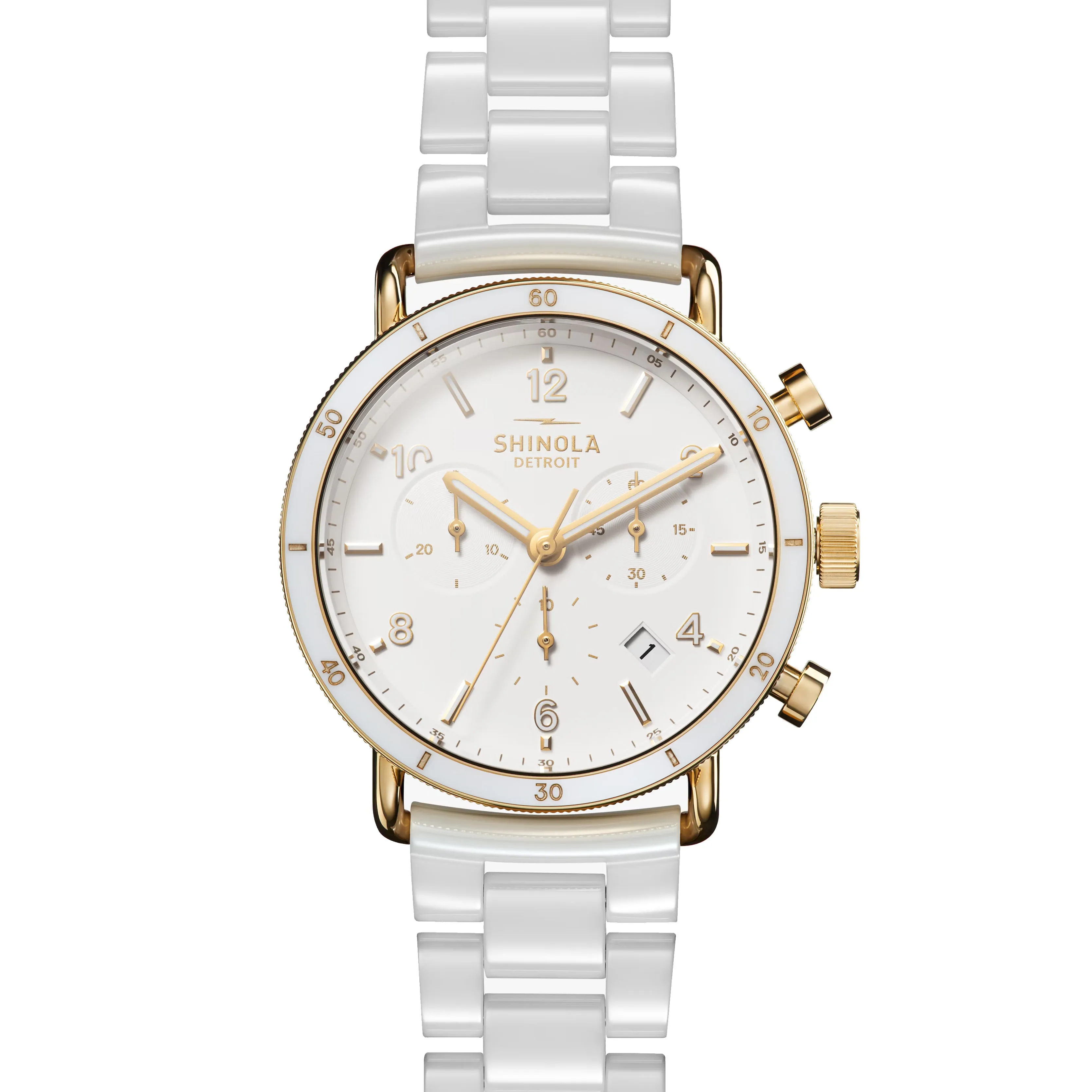 Shinola 40MM Canfield Sports Chronograph White Gold Ceramic Watch 20183152
