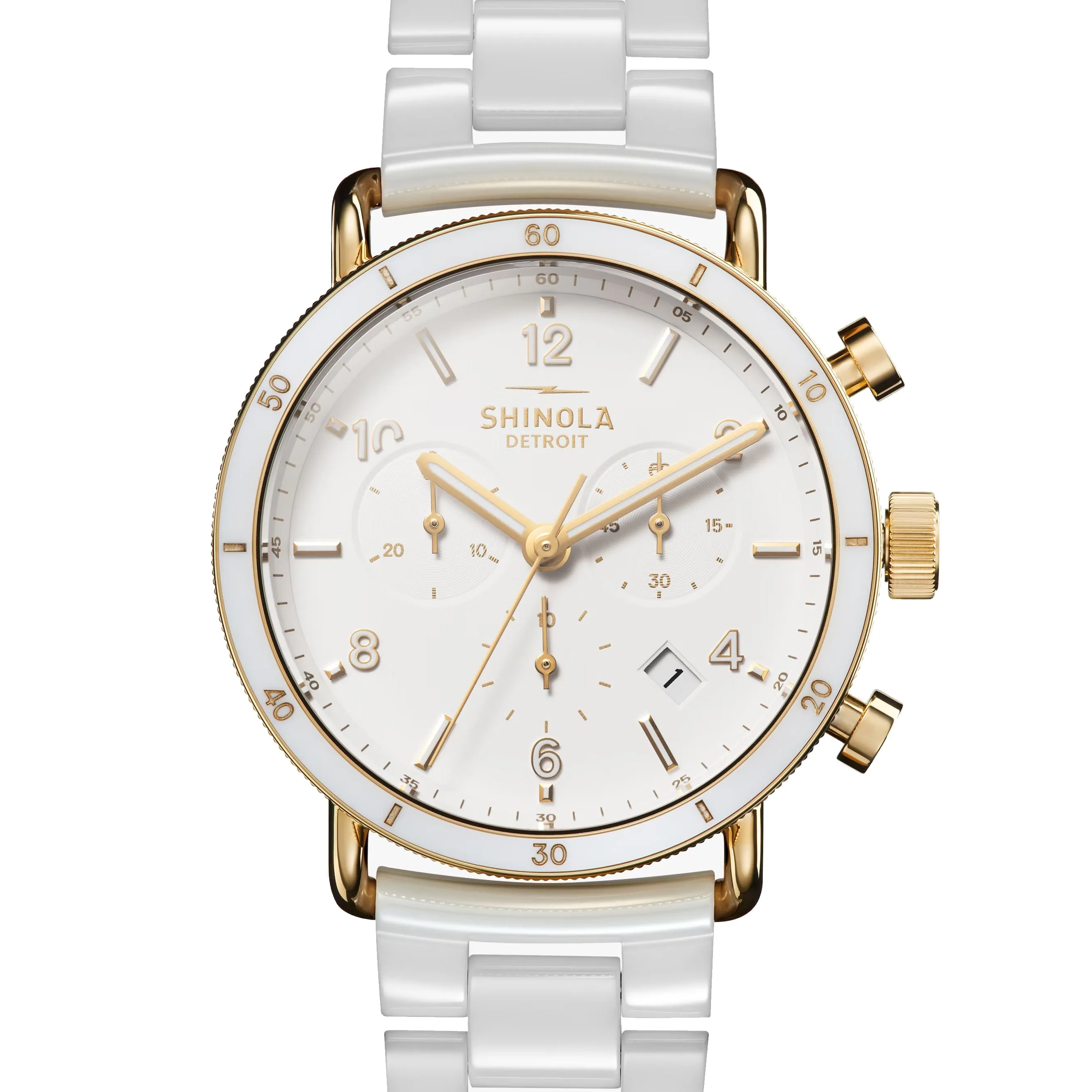 Shinola 40MM Canfield Sports Chronograph White Gold Ceramic Watch 20183152
