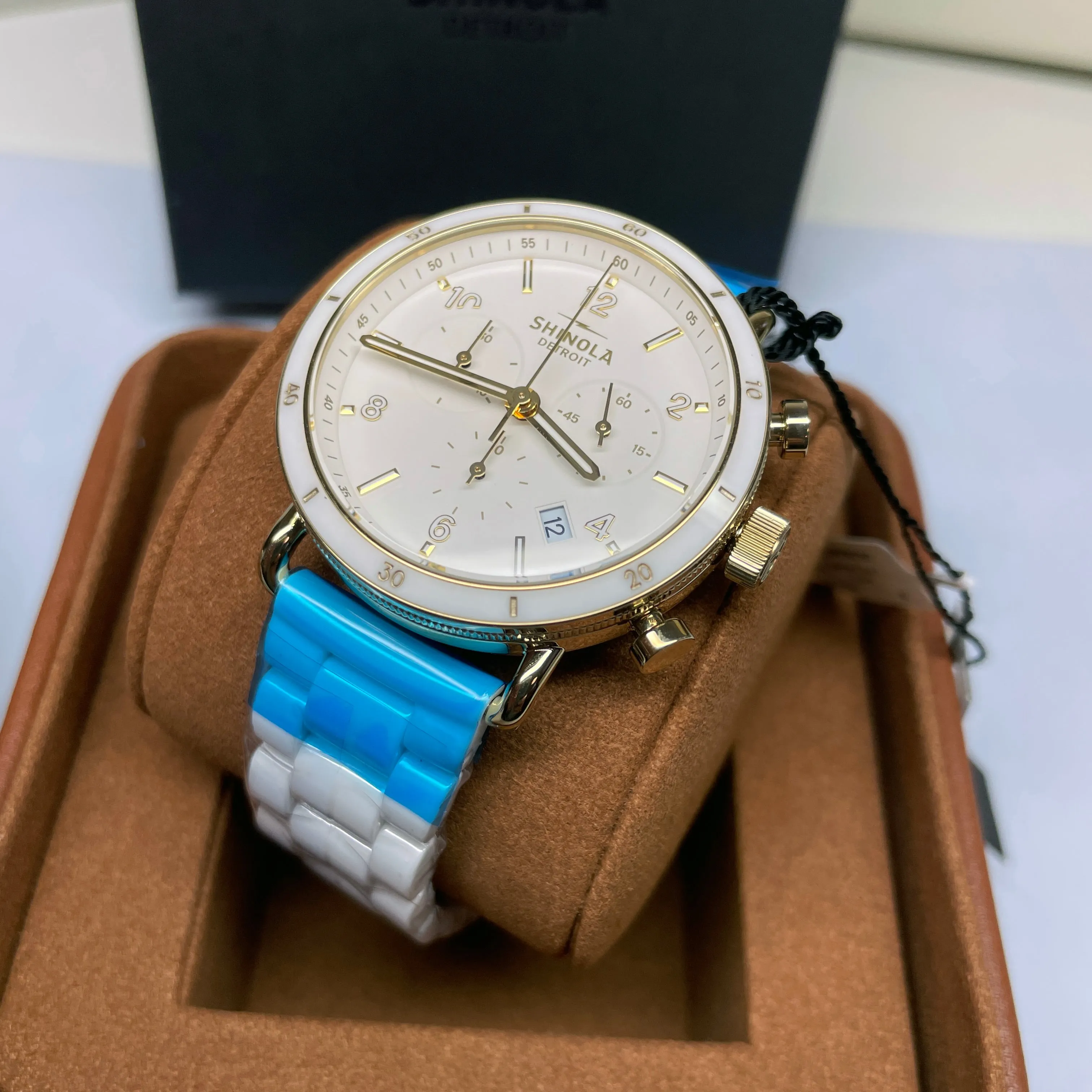 Shinola 40MM Canfield Sports Chronograph White Gold Ceramic Watch 20183152