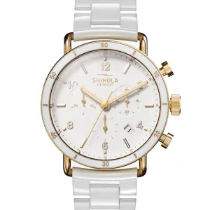 Shinola 40MM Canfield Sports Chronograph White Gold Ceramic Watch 20183152