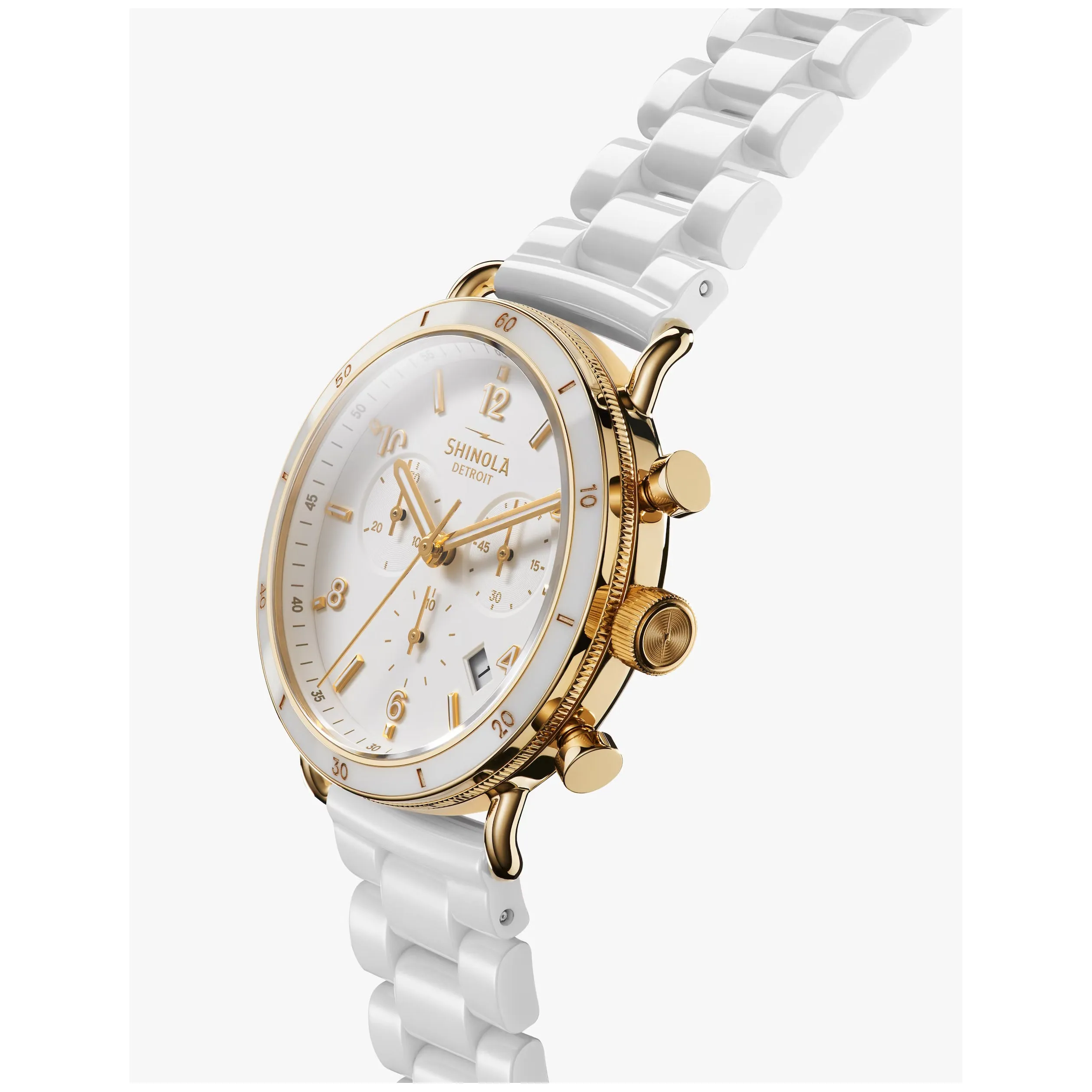 Shinola 40MM Canfield Sports Chronograph White Gold Ceramic Watch 20183152