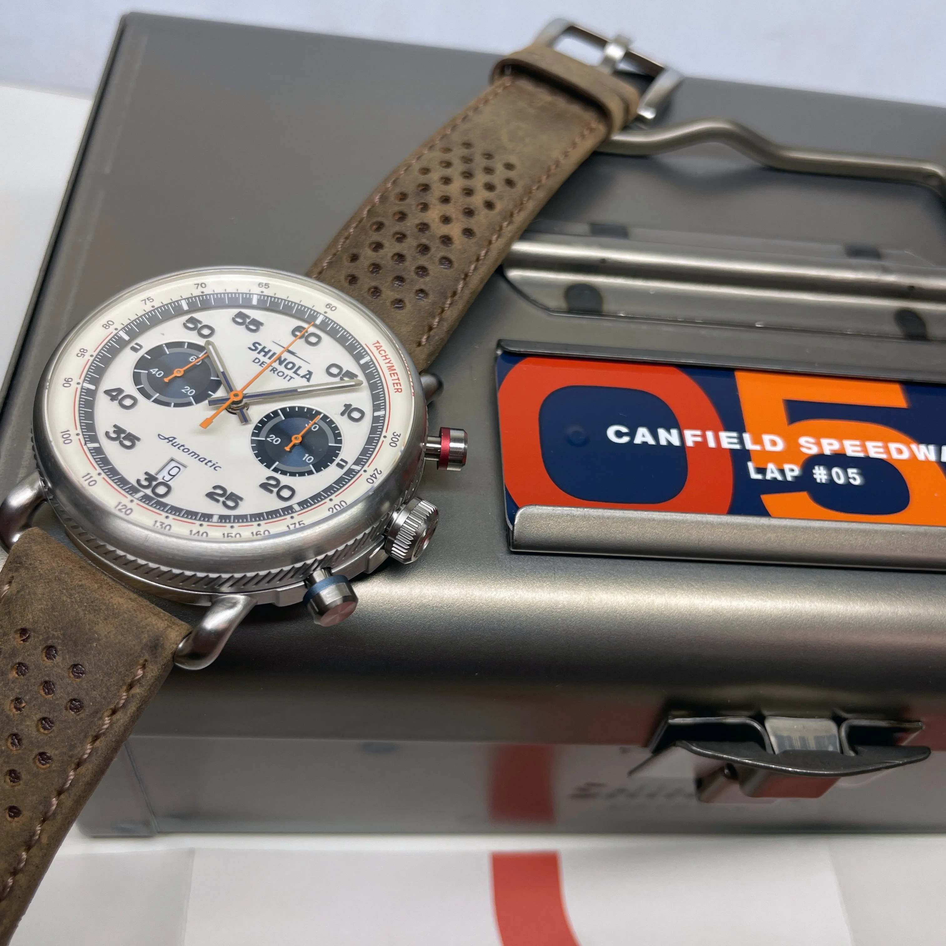 Shinola 44MM Limited Edition Canfield Speedway Brown Leather Watch S0120250982 Lap 05