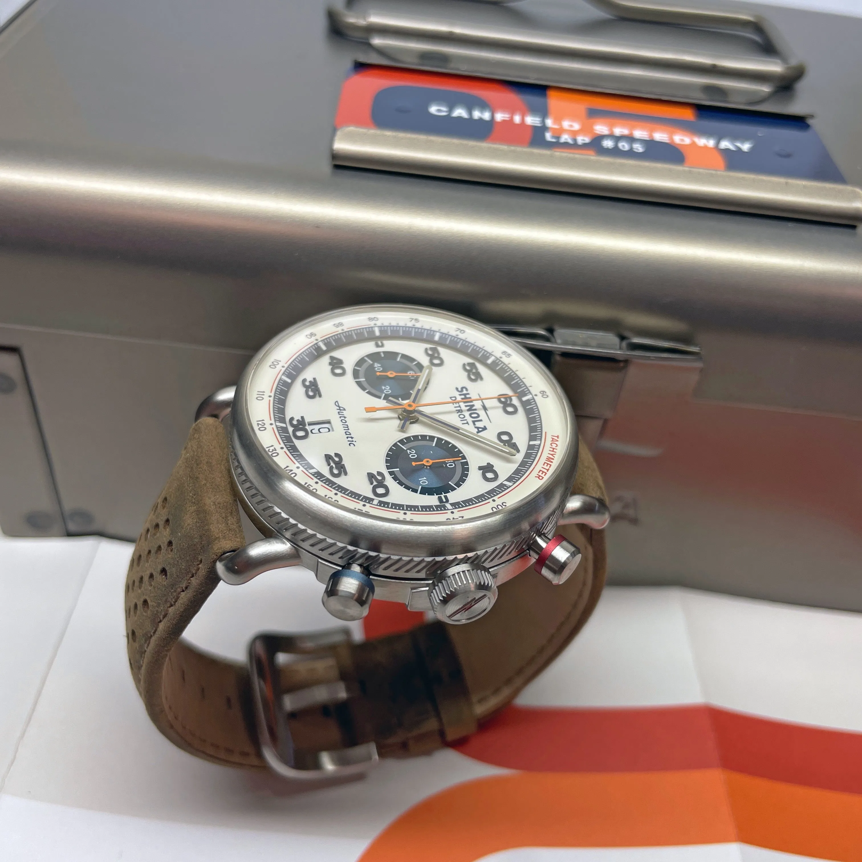 Shinola 44MM Limited Edition Canfield Speedway Brown Leather Watch S0120250982 Lap 05