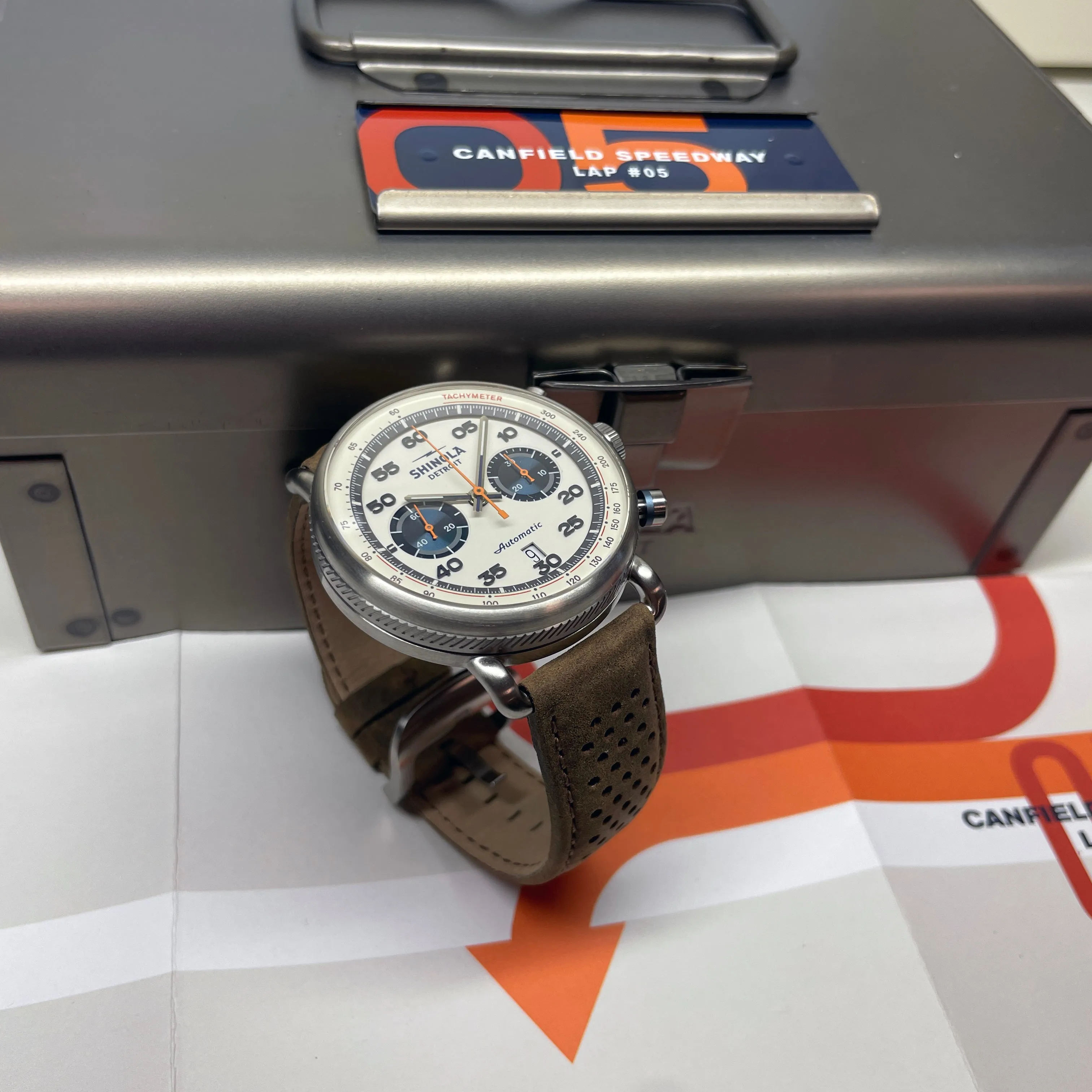 Shinola 44MM Limited Edition Canfield Speedway Brown Leather Watch S0120250982 Lap 05