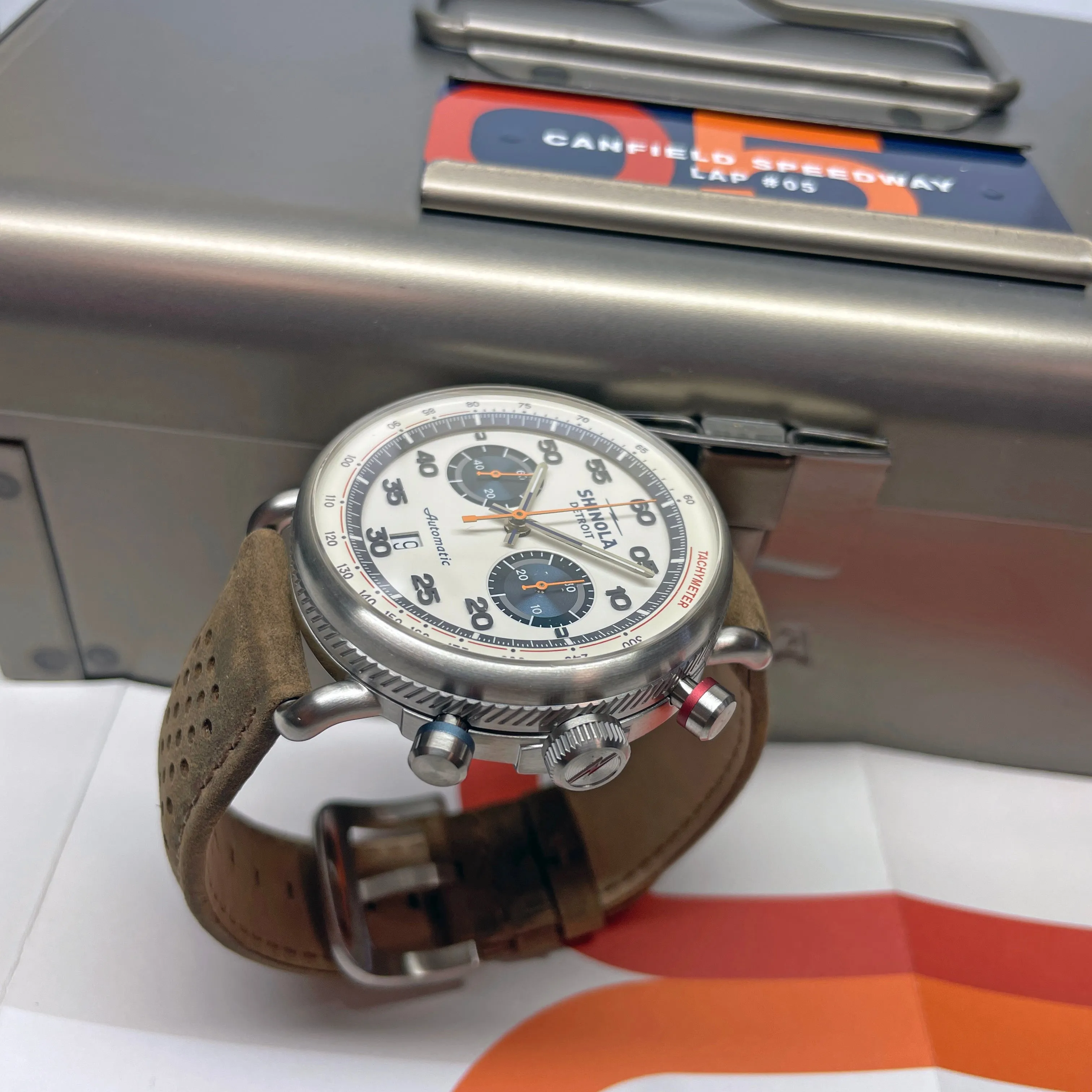 Shinola 44MM Limited Edition Canfield Speedway Brown Leather Watch S0120250982 Lap 05