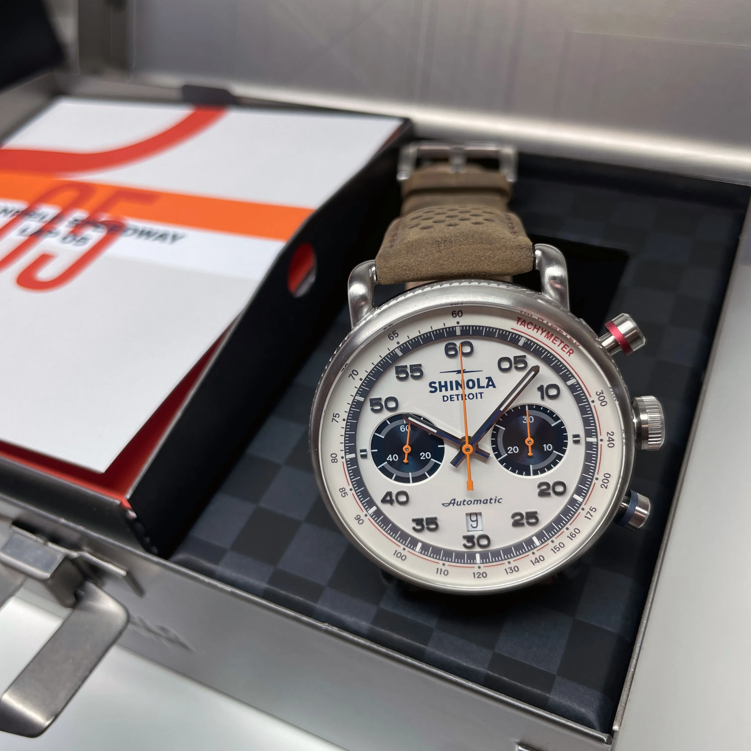 Shinola 44MM Limited Edition Canfield Speedway Brown Leather Watch S0120250982 Lap 05