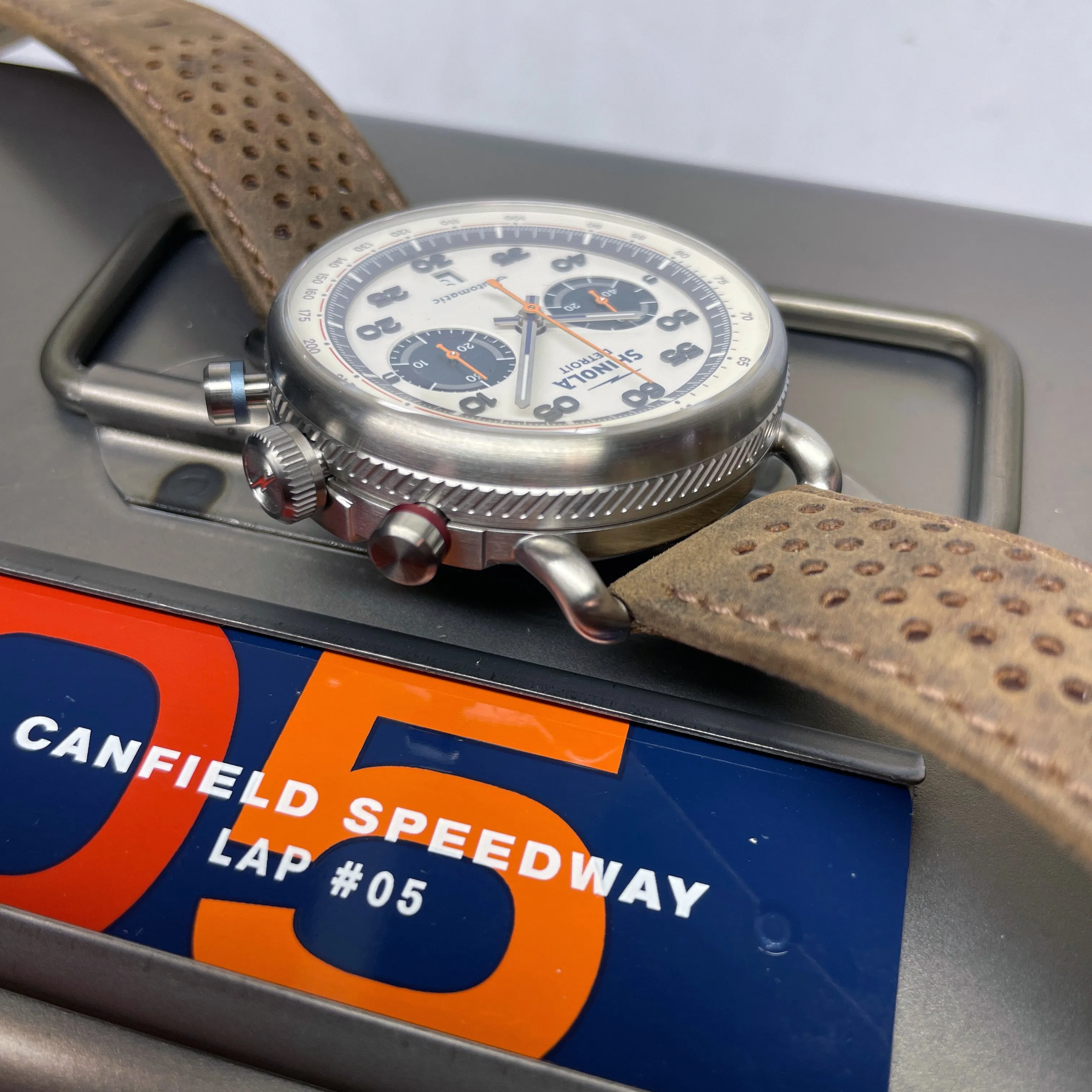 Shinola 44MM Limited Edition Canfield Speedway Brown Leather Watch S0120250982 Lap 05