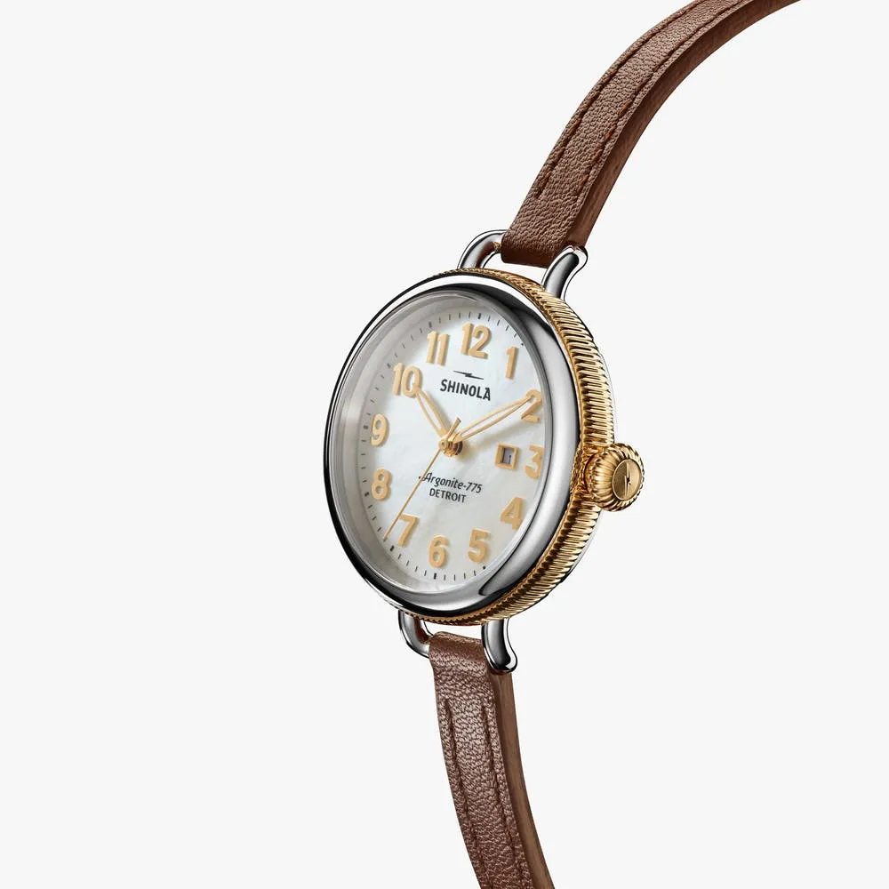 Shinola Birdy 34mm, MOP Whiskey Leather Strap S0120194479