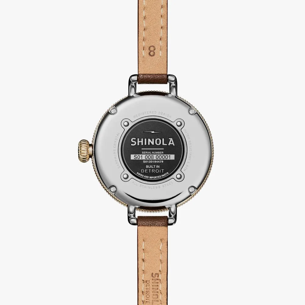 Shinola Birdy 34mm, MOP Whiskey Leather Strap S0120194479