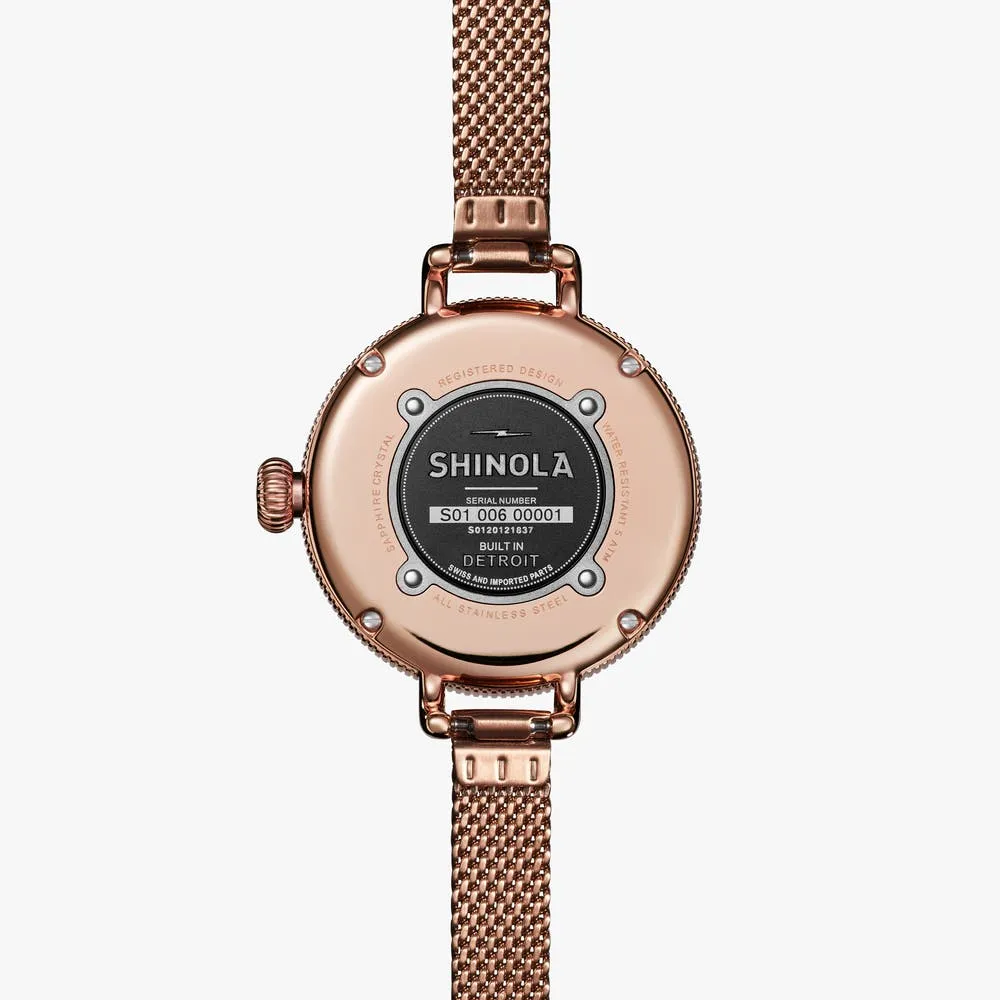Shinola The Birdy Rose Gold-Tone Mesh Bracelet Watch S0120121837