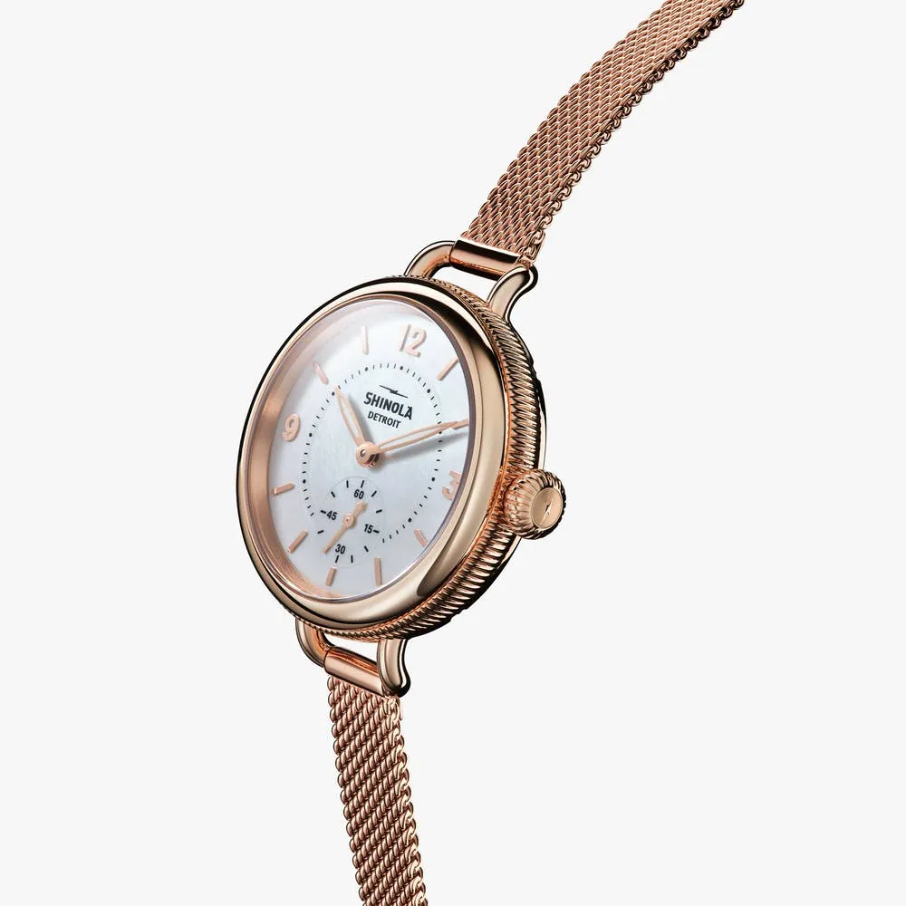 Shinola The Birdy Rose Gold-Tone Mesh Bracelet Watch S0120121837