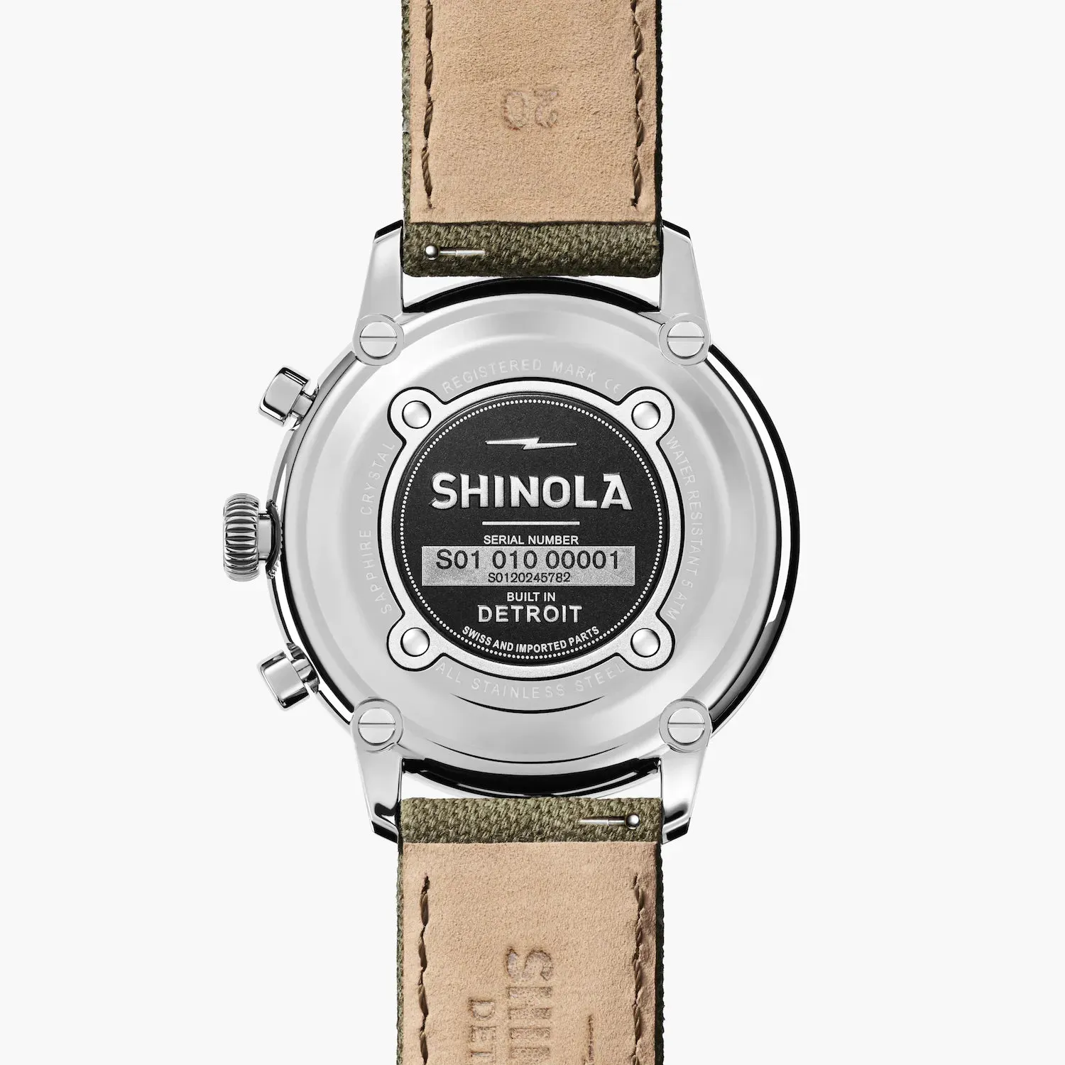 Shinola, The Traveler 42mm Black Dial Green Canvas Strap