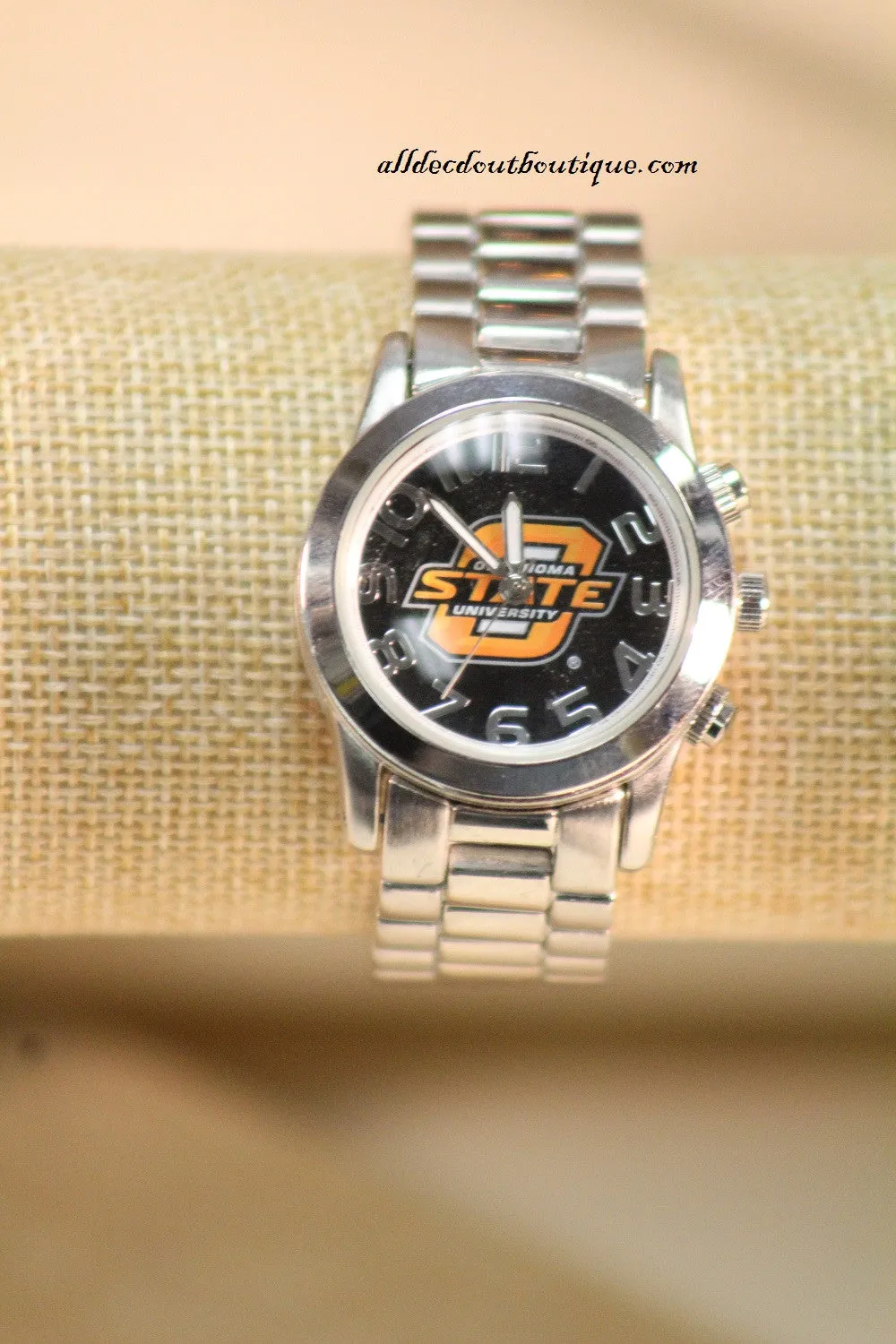 Silver/Black Oklahoma State University Logo | Metal Band with Clasp