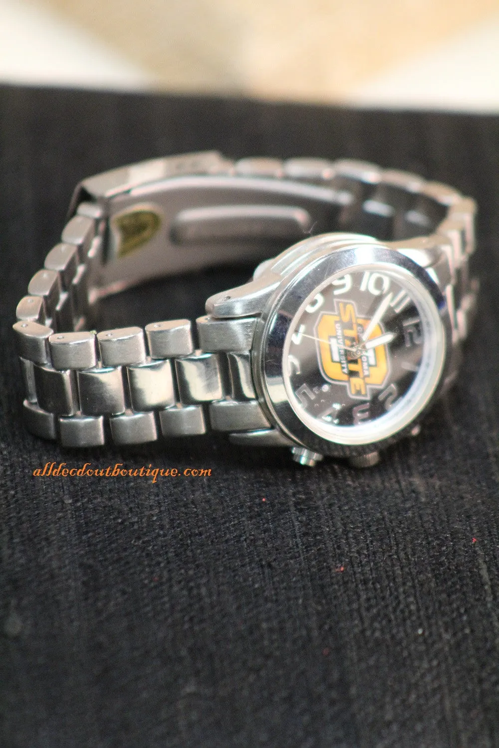 Silver/Black Oklahoma State University Logo | Metal Band with Clasp