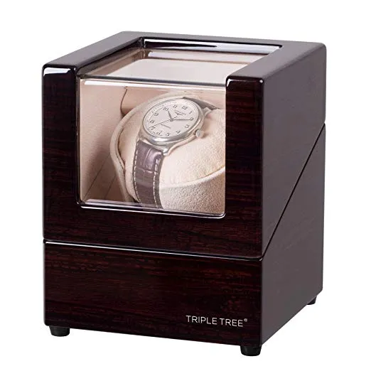 Single Watch Winder of Black Leather Exterior, TRIPLE TREE