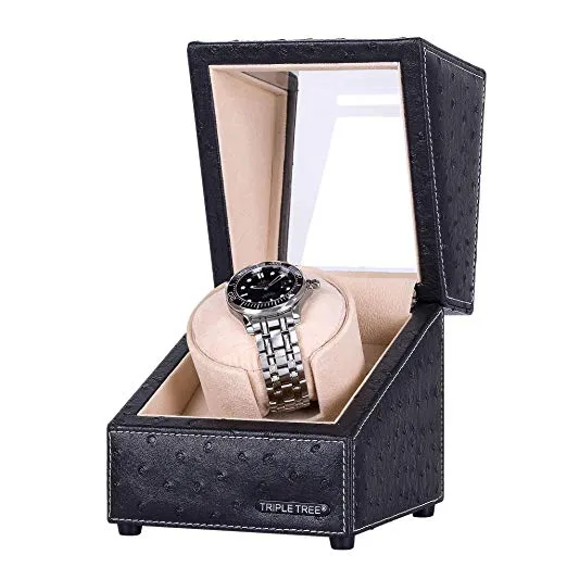 Single Watch Winder of Black Leather Exterior, TRIPLE TREE