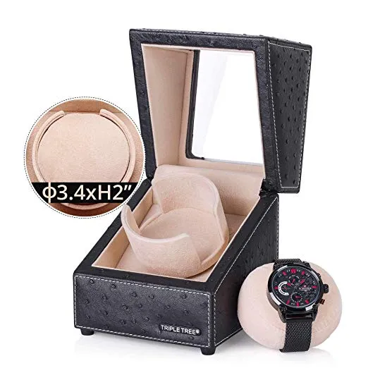 Single Watch Winder of Black Leather Exterior, TRIPLE TREE
