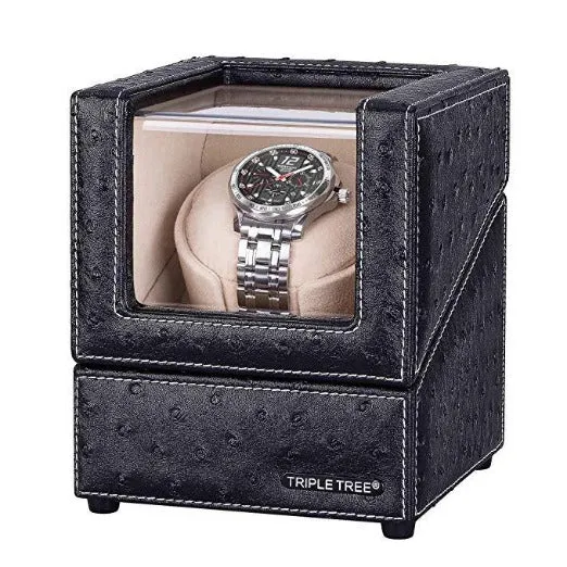 Single Watch Winder of Black Leather Exterior, TRIPLE TREE