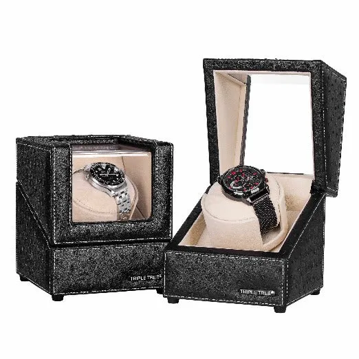 Single Watch Winder of Black Leather Exterior, TRIPLE TREE