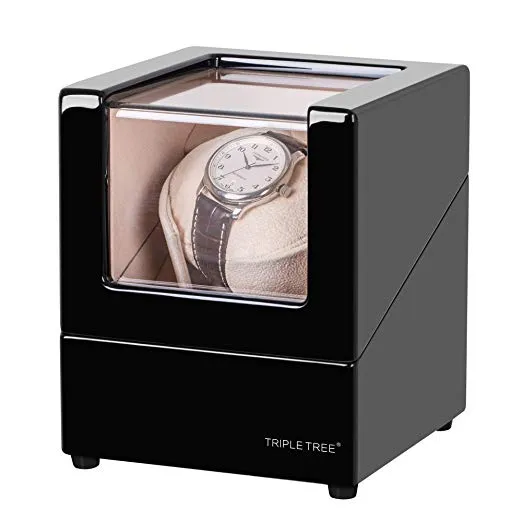 Single Watch Winder of Black Leather Exterior, TRIPLE TREE