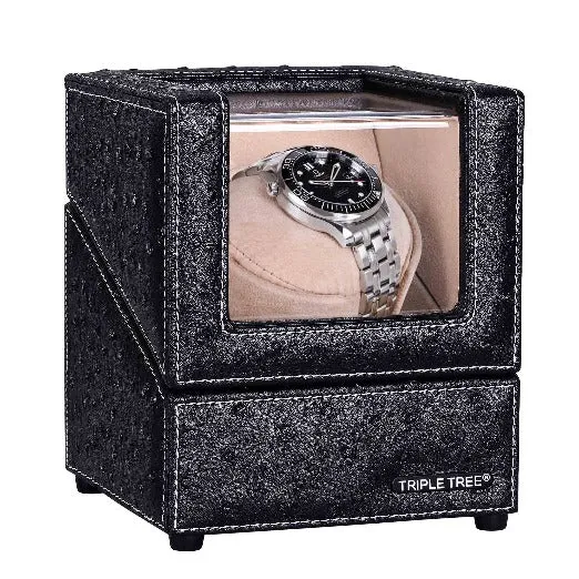 Single Watch Winder of Black Leather Exterior, TRIPLE TREE