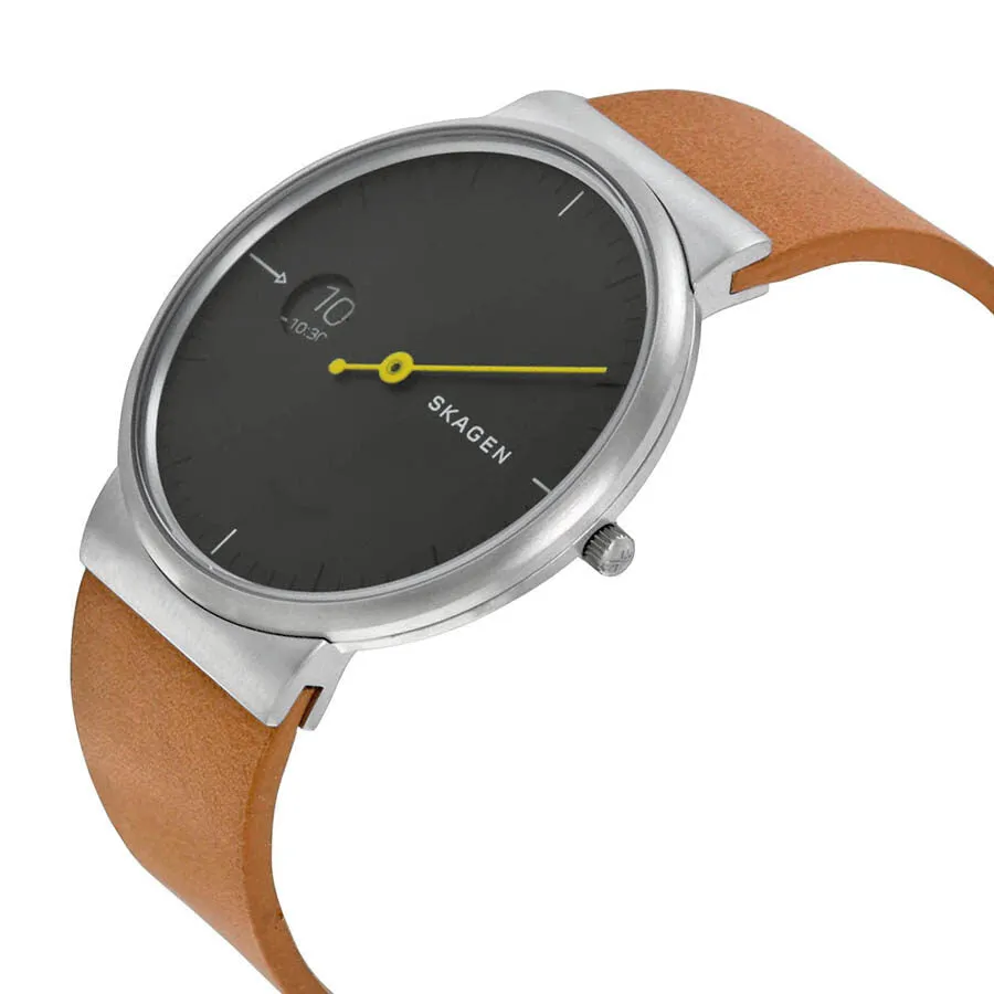 Skagen Ancher Grey Sandblast Dial Tan Leather Men's Watch SKW6194