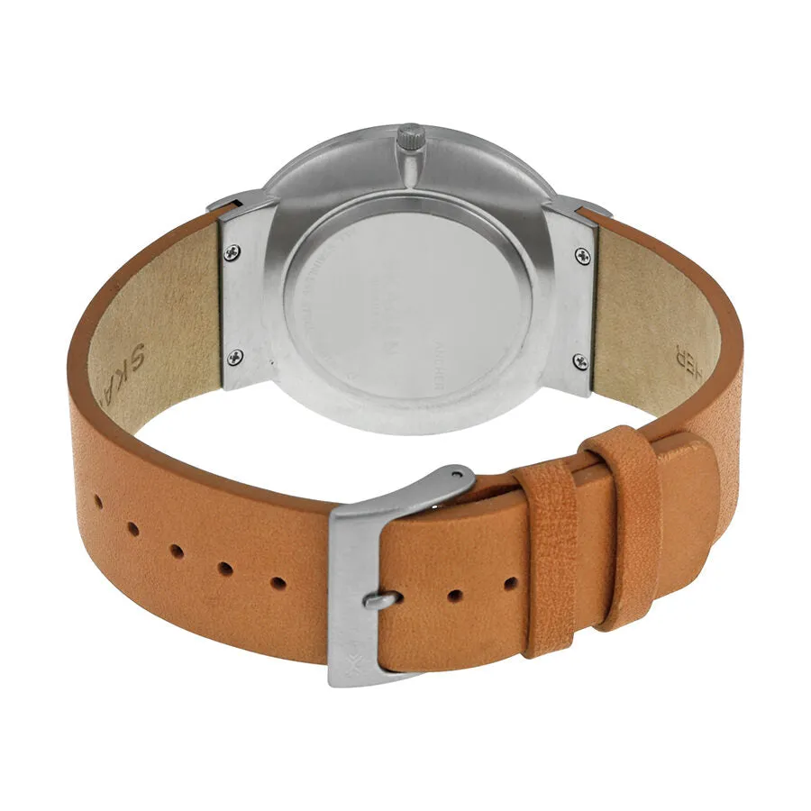 Skagen Ancher Grey Sandblast Dial Tan Leather Men's Watch SKW6194