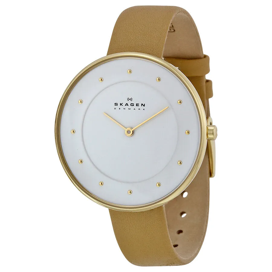 Skagen White Dial Beige Leather Ladies Watch SKW2137