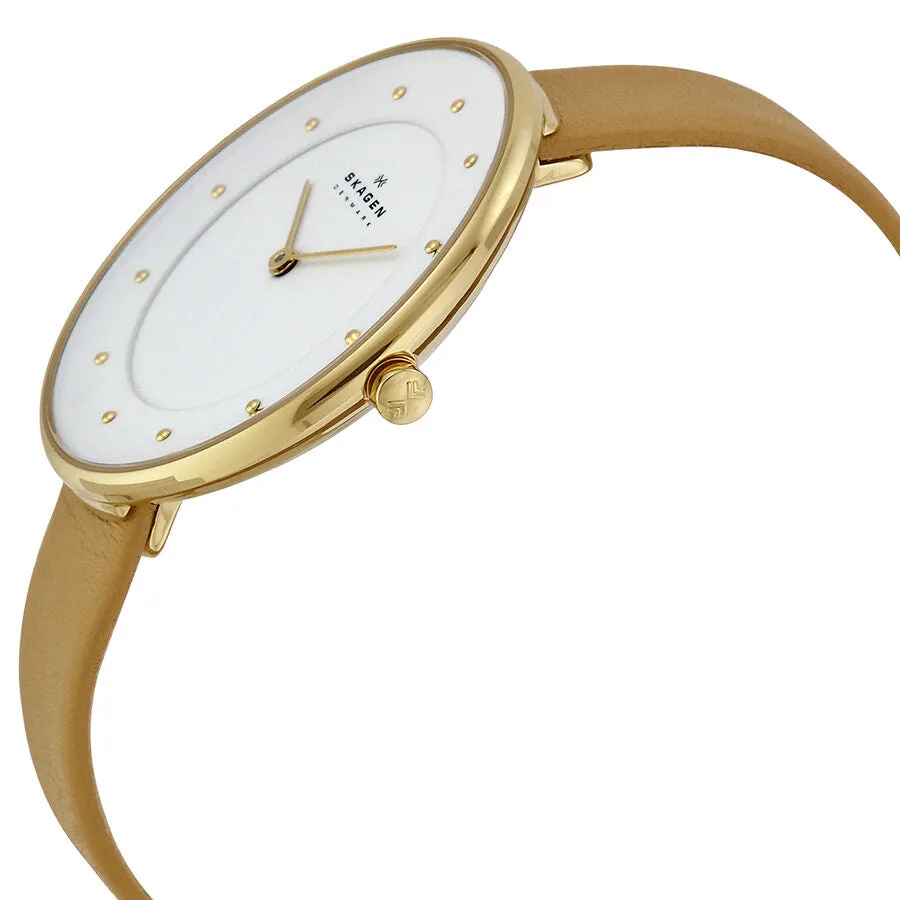 Skagen White Dial Beige Leather Ladies Watch SKW2137