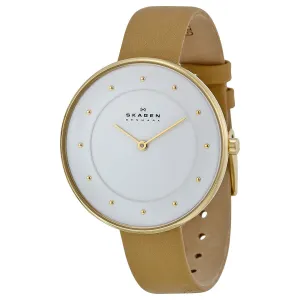 Skagen White Dial Beige Leather Ladies Watch SKW2137