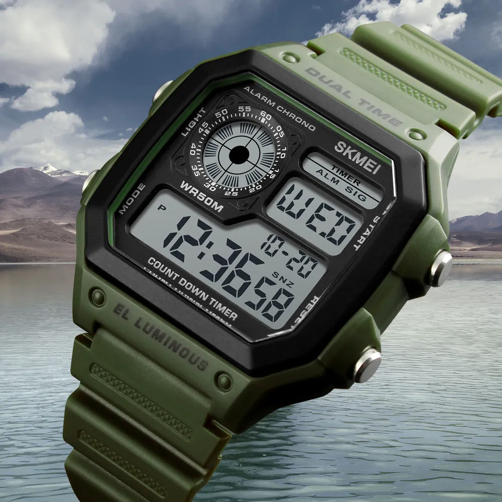 Skmei Wrist Watch for Men, Digital Sports Waterproof Watch with Dual Time Chronograph Countdown Alarm Backlight  The Orbit - 1299