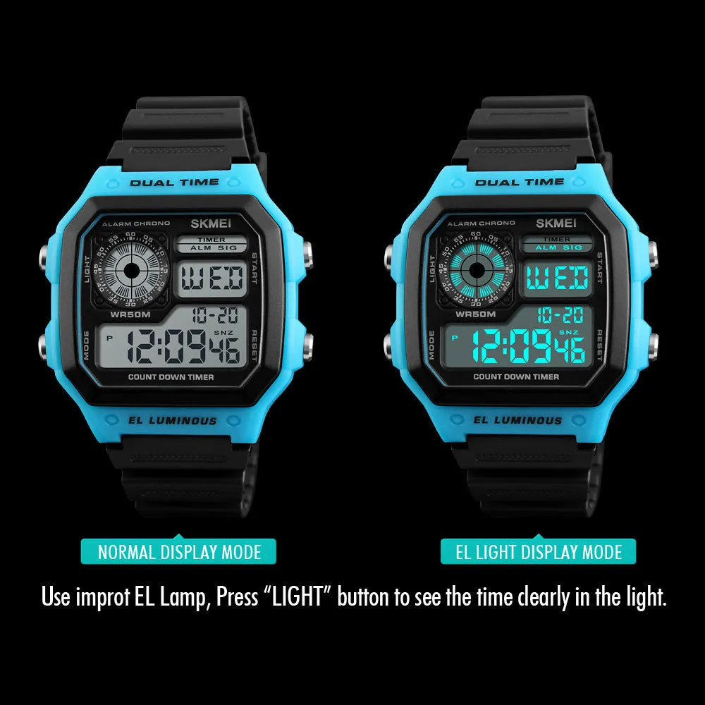 Skmei Wrist Watch for Men, Digital Sports Waterproof Watch with Dual Time Chronograph Countdown Alarm Backlight  The Orbit - 1299