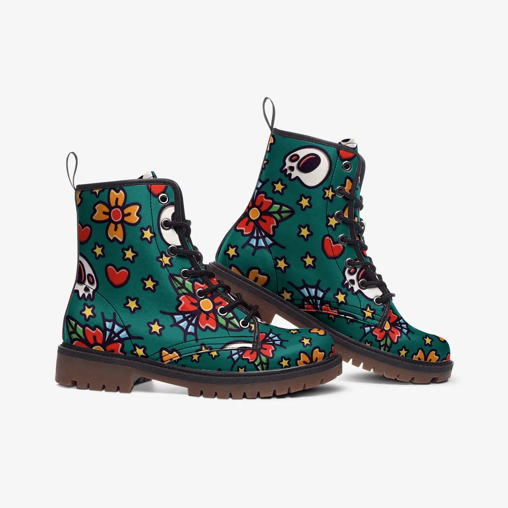 Skull and hearts pattern Casual Leather Lightweight boots MT