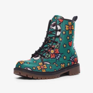 Skull and hearts pattern Casual Leather Lightweight boots MT