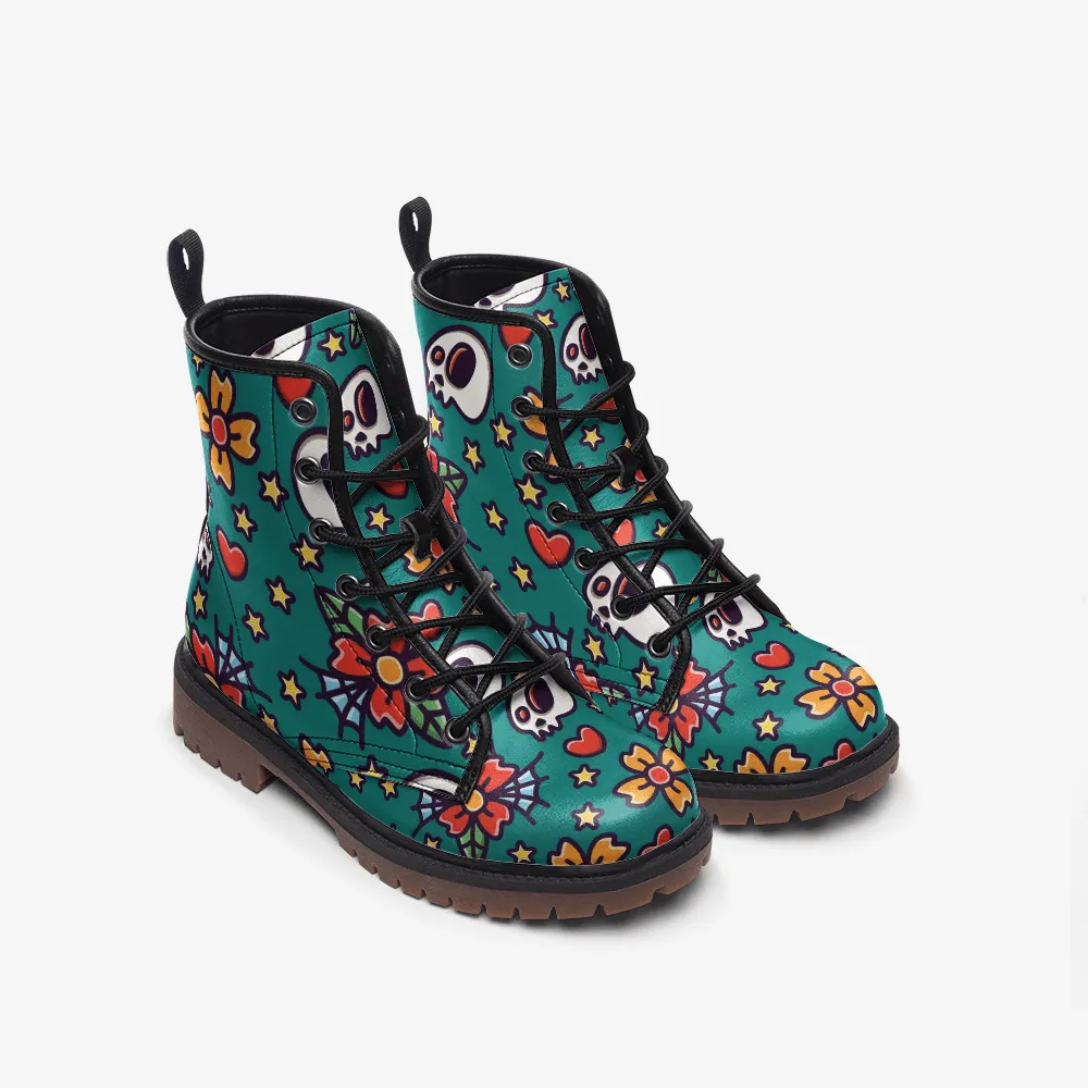 Skull and hearts pattern Casual Leather Lightweight boots MT
