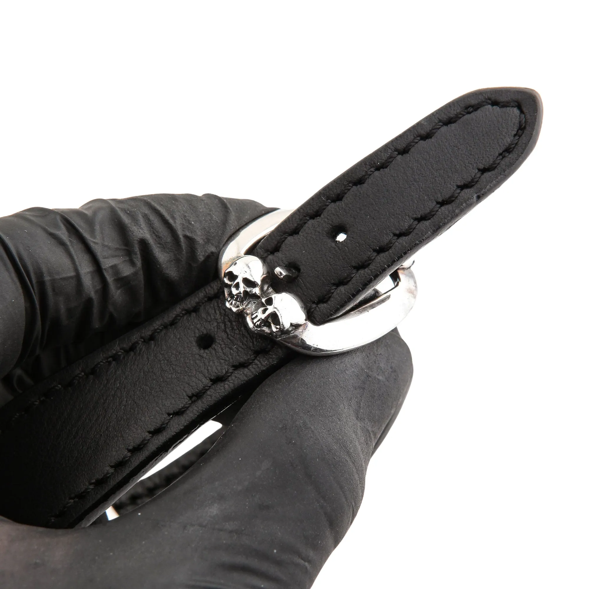 Skull Sterling Silver Genuine Leather Biker Bracelet