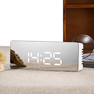 Sleek Portable Alarm Clock, Makeup Mirror and Thermometer