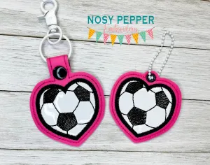Soccer Heart applique eyelet fob and snap tab machine embroidery design DIGITAL DOWNLOAD