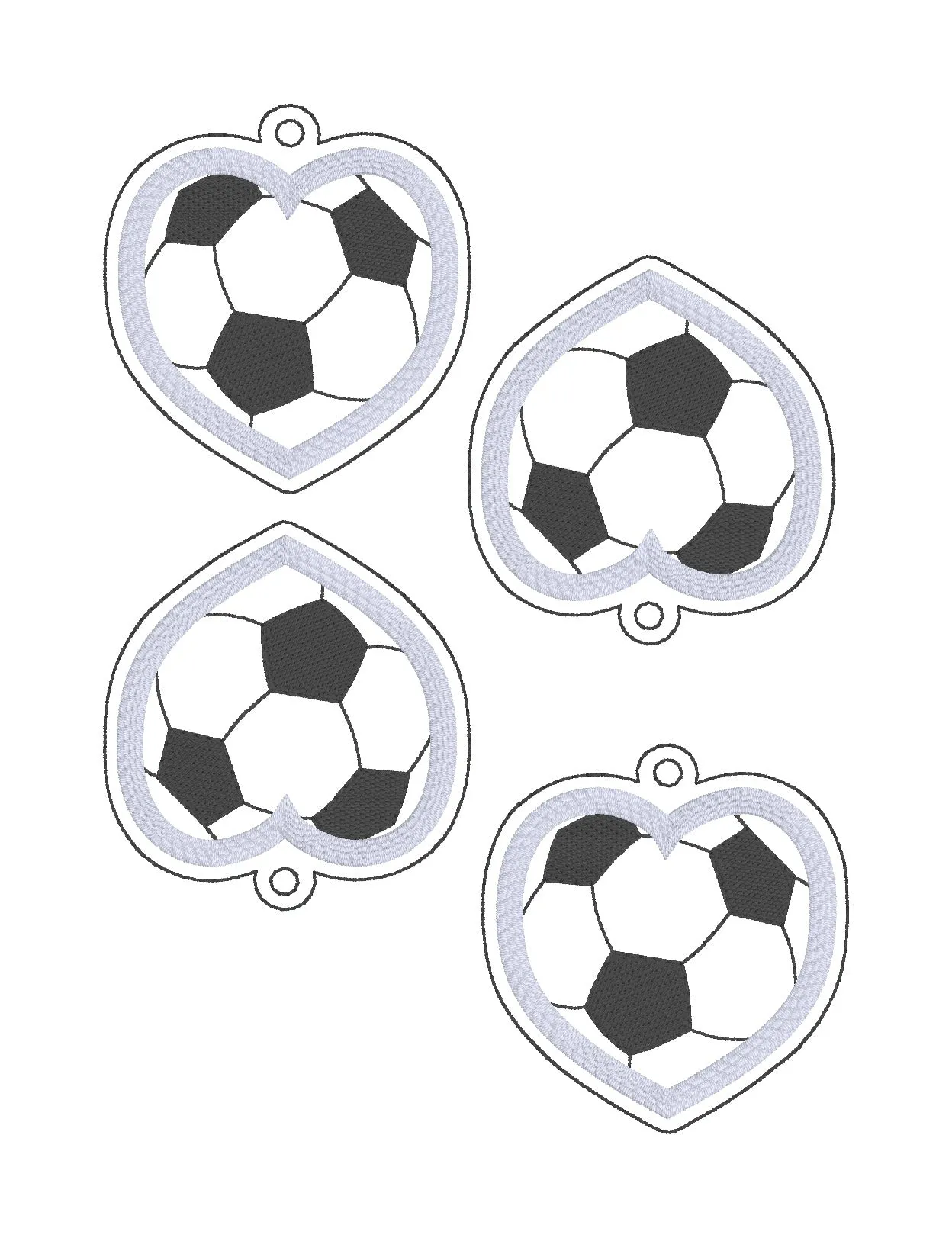 Soccer Heart applique eyelet fob and snap tab machine embroidery design DIGITAL DOWNLOAD