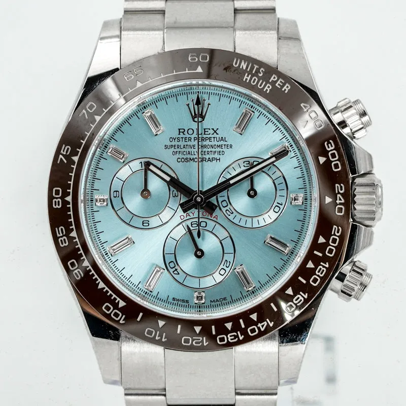 SOLD - 4/26/25 - Rolex Daytona 116506 Platinum Ice Blue Diamond Dial 2021 Full Set B&P