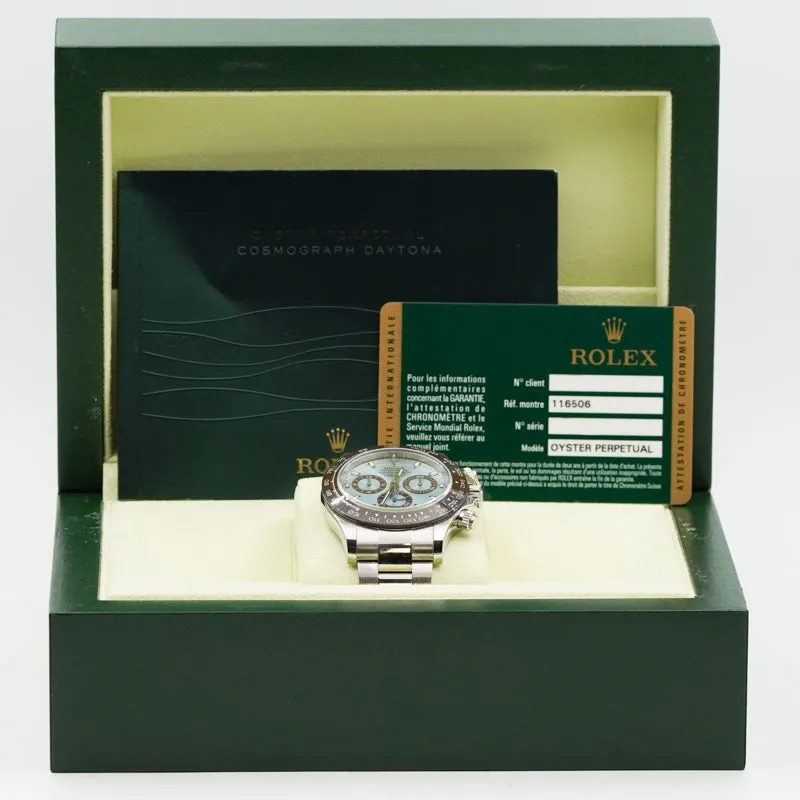 SOLD - 5-22-24 - Rolex Daytona Platinum Ice Blue Dial 116506-0002 B&P 2014